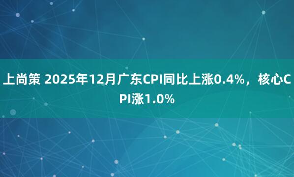 上尚策 2025年12月广东CPI同比上涨0.4%,核心CPI涨1.0%